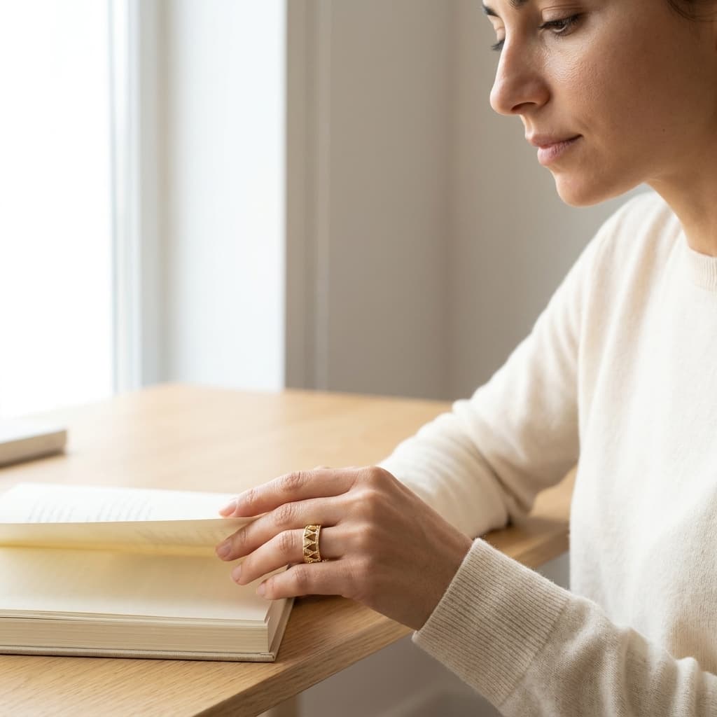 Novella yüzüğün model üzerinde gerçek ürün görünümü